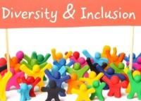 A graphic containing animated colourful plasticine figures holding a banner with the words 'Diversity and Inclusion'.