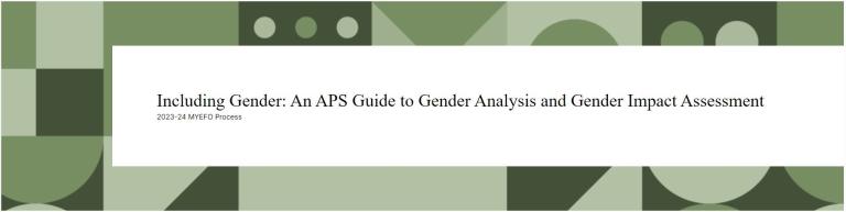 Front cover of report titled, “Including Gender, an APS Guide to Gender Analysis and Impact Assessment