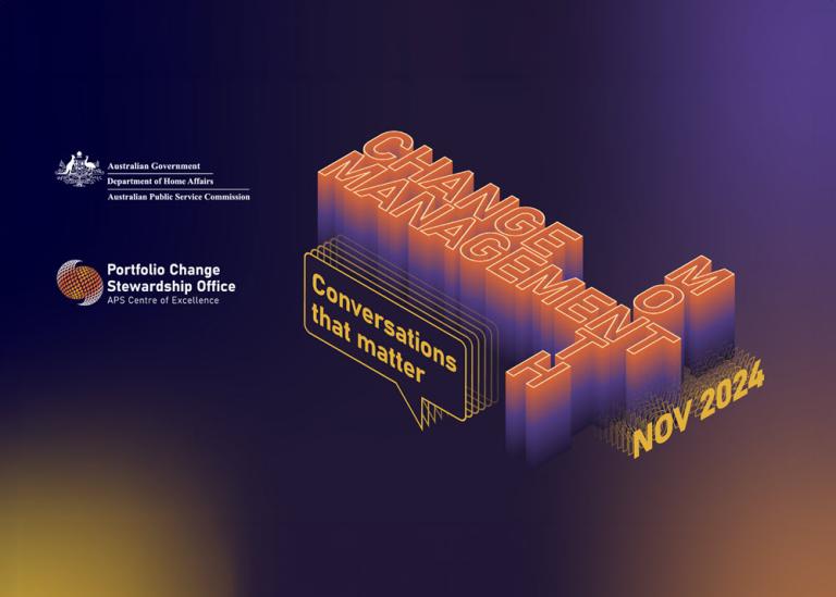 Illustrative use of graphically raised words, ‘change management month nov 2024 Conversations that matter’.