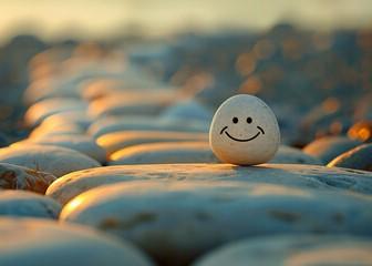 An illustrative ‘smiling’ pebble on a pathway of stones.