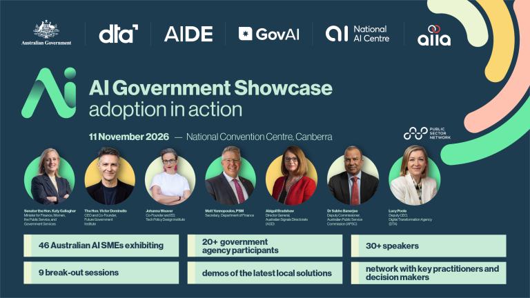 Attendees participating in a government AI event, discussing emerging technologies and responsible AI adoption across the Australian Public Service.