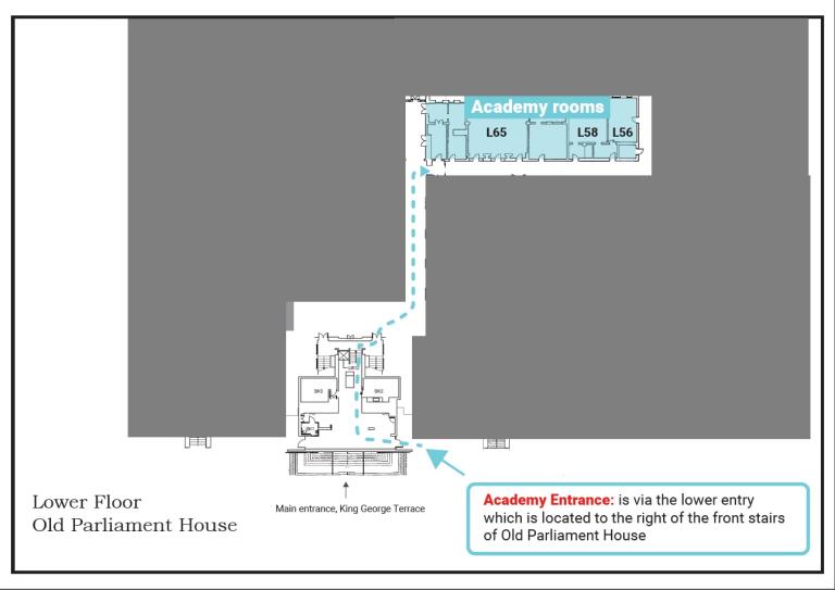 Illustration of MOAD entrance and direction to the training room L65