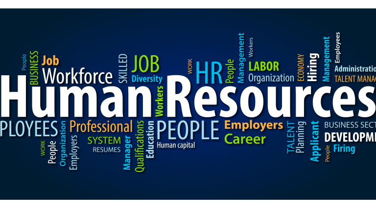 Word cloud of lots of words related to Human Resources. 