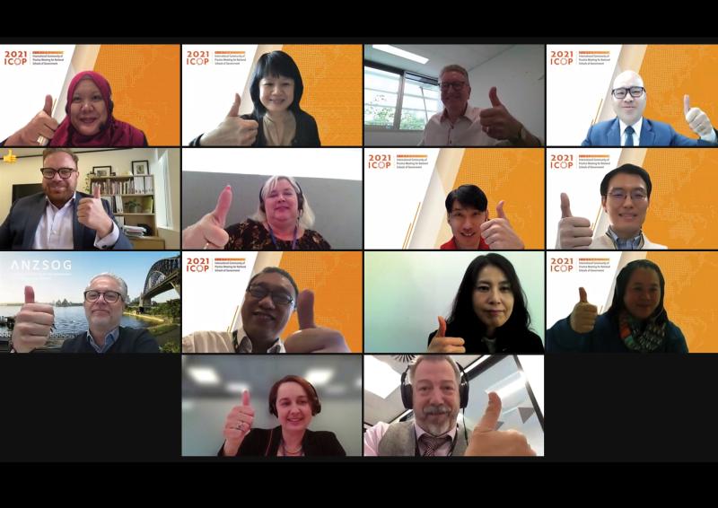 Image of screen with 14 faces in zoom ‘squares’ of attendees at a session at ICOP 2021.