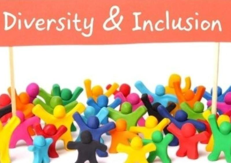 A graphic containing animated colourful plasticine figures holding a banner with the words 'Diversity and Inclusion'.