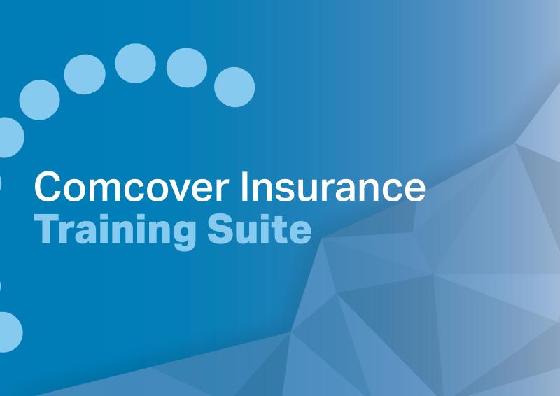 Blue background with text, Comcover Insurance Training Suite
