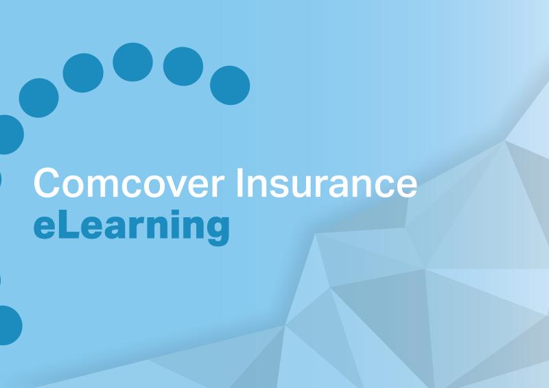 Light blue background with text, Comcover insurance eLearning