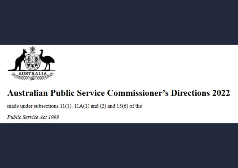 Written wording of the Australian Public Service Commissioner’s Directions 2022 and related subsections underneath an Australian Government crest.