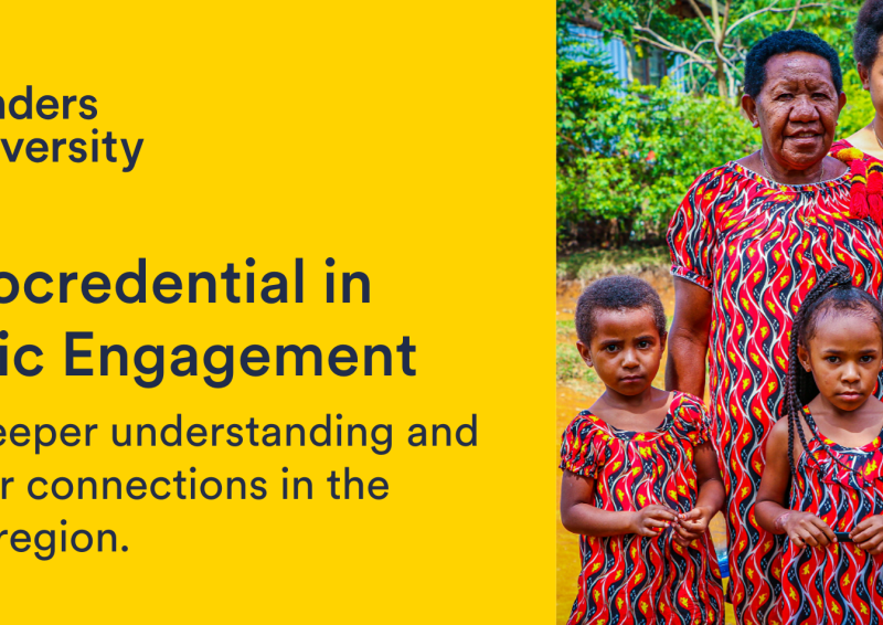PNG family photo with text Microcredential in Pacific Engagement. Build deeper understanding and stronger connections in the Pacific region.