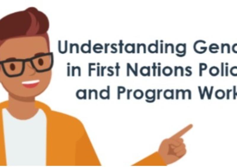 Animation of person pointing to text, Understanding Gender in First Nations Policy and Program Work.