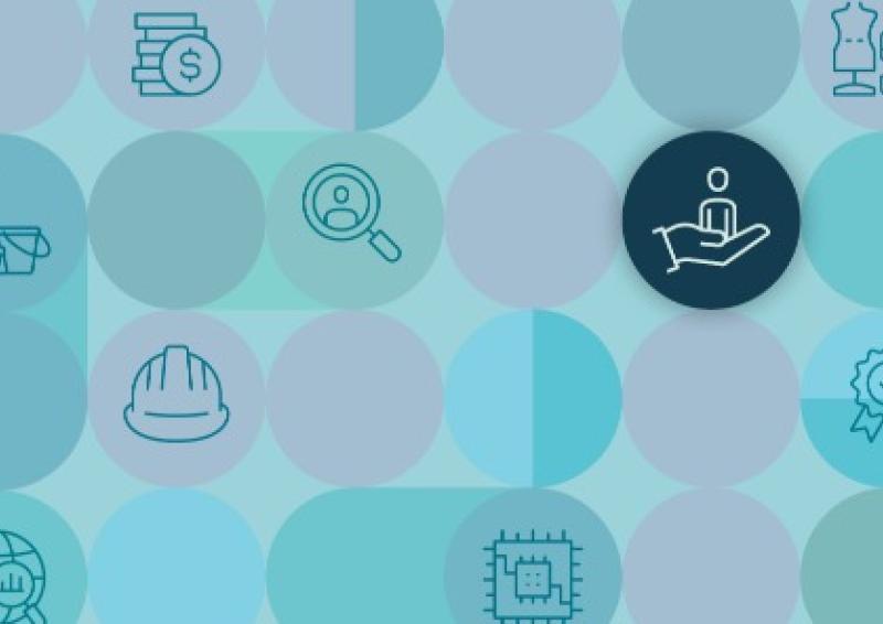 Multi-coloured pastel circles with icons