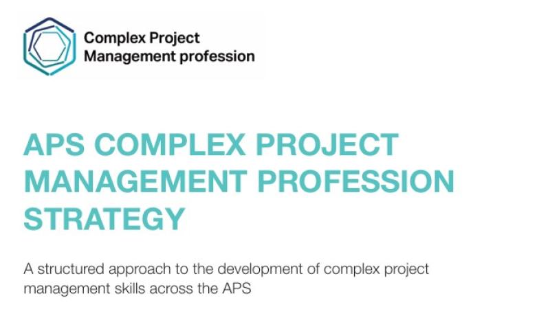 An image of  a the CPM Profession logo with wording, ‘APS Complex Project Management Profession Strategy’ 