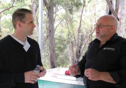 Photo: Pat Hetherington Deputy Commissioner APSC speaking with Brendan Moyle, CEO, Darkinjung Local Aboriginal Land Council.