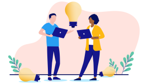 A illustrative image of two people talking together.