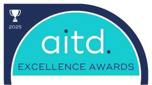 The Australian Institute of Training and Development logo with the wording, ‘aitd. Excellence awards, Finalist 2025’. 