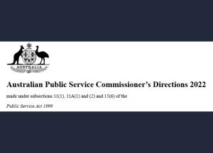 Written wording of the Australian Public Service Commissioner’s Directions 2022 and related subsections underneath an Australian Government crest.