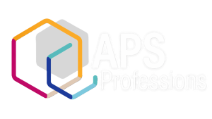 Coloured, interlocking hexagon shapes and the text 'APS Professions'.