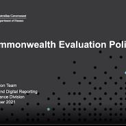 Frame from a video with the title ‘Commonwealth Evaluation Policy’. 