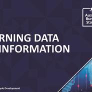 Words ‘Turning Data into Information’ on a screen with Australian Bureau of Statistics logo. 