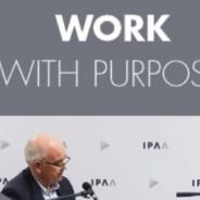 Image of words, ‘work with purpose’ with a view of the presenter David Pembroke.