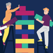 A figurative illustration of people stacking building blocks