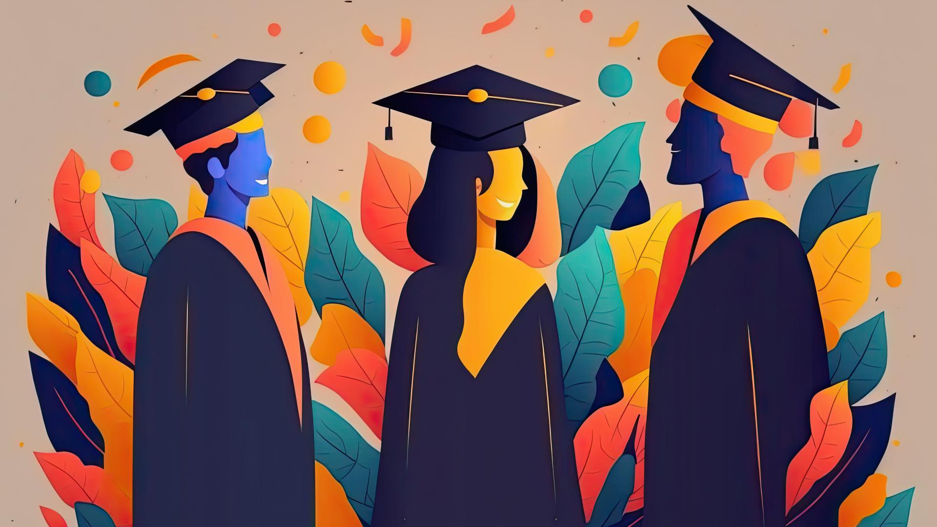 Illustrative image of 3 people in graduate attire