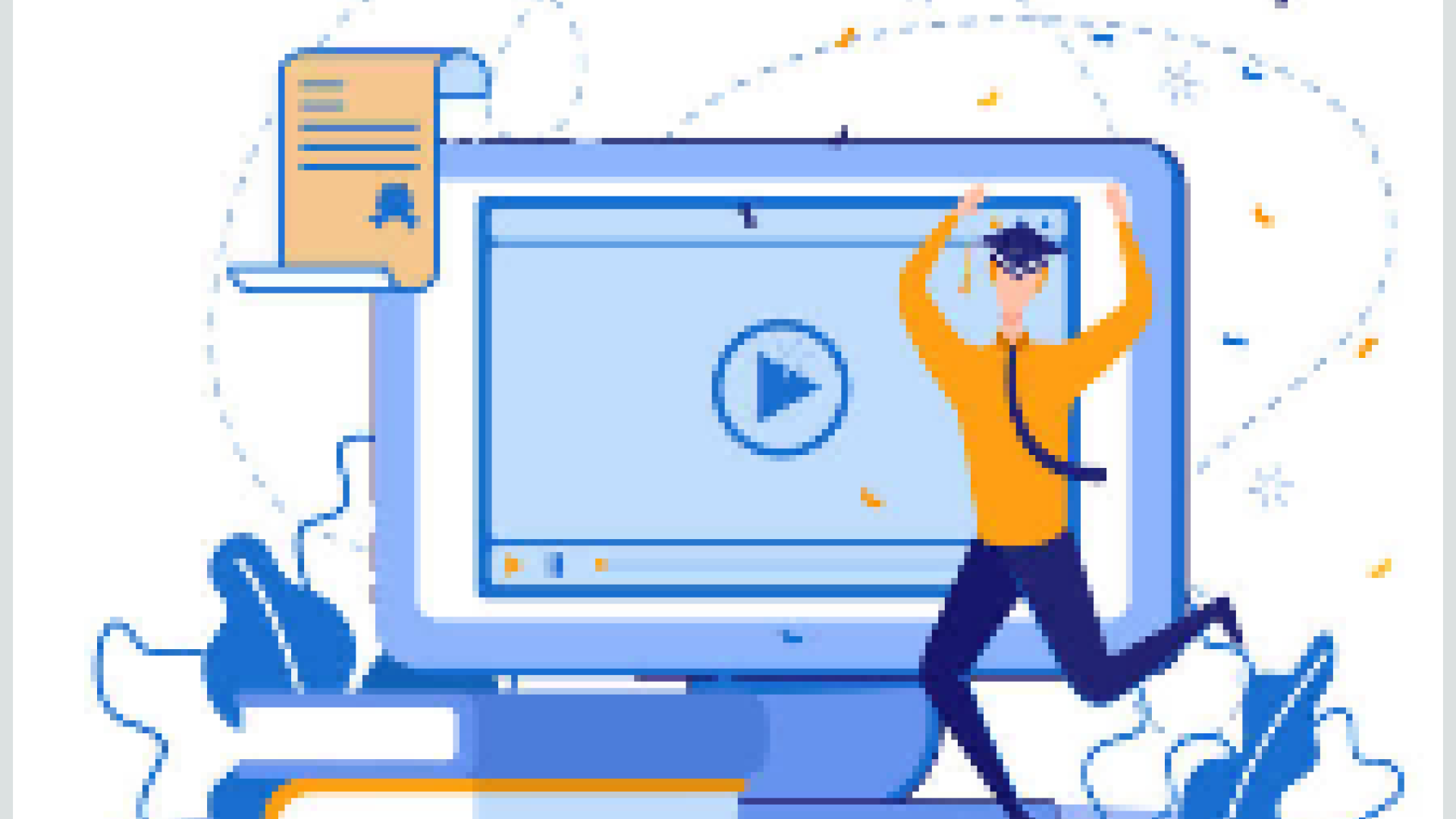 Illustration of student with a certificate completing distance learning online.   Copyright and credits: iStock 