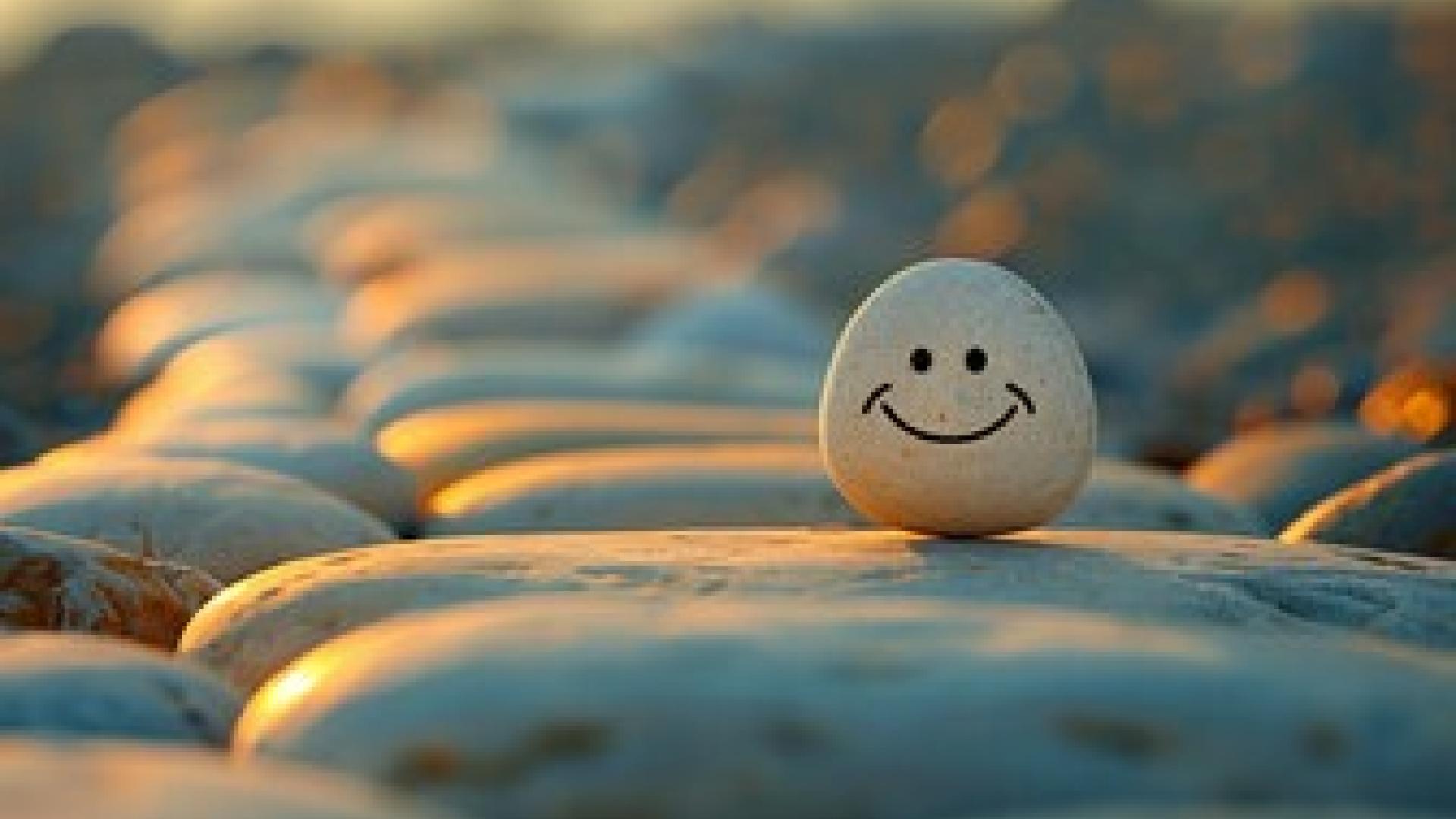 An illustrative ‘smiling’ pebble on a pathway of stones.