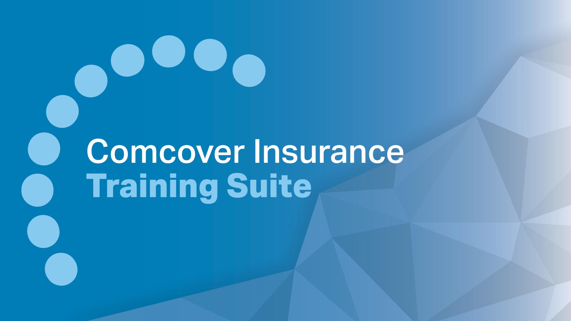 Blue background with text, Comcover Insurance Training Suite