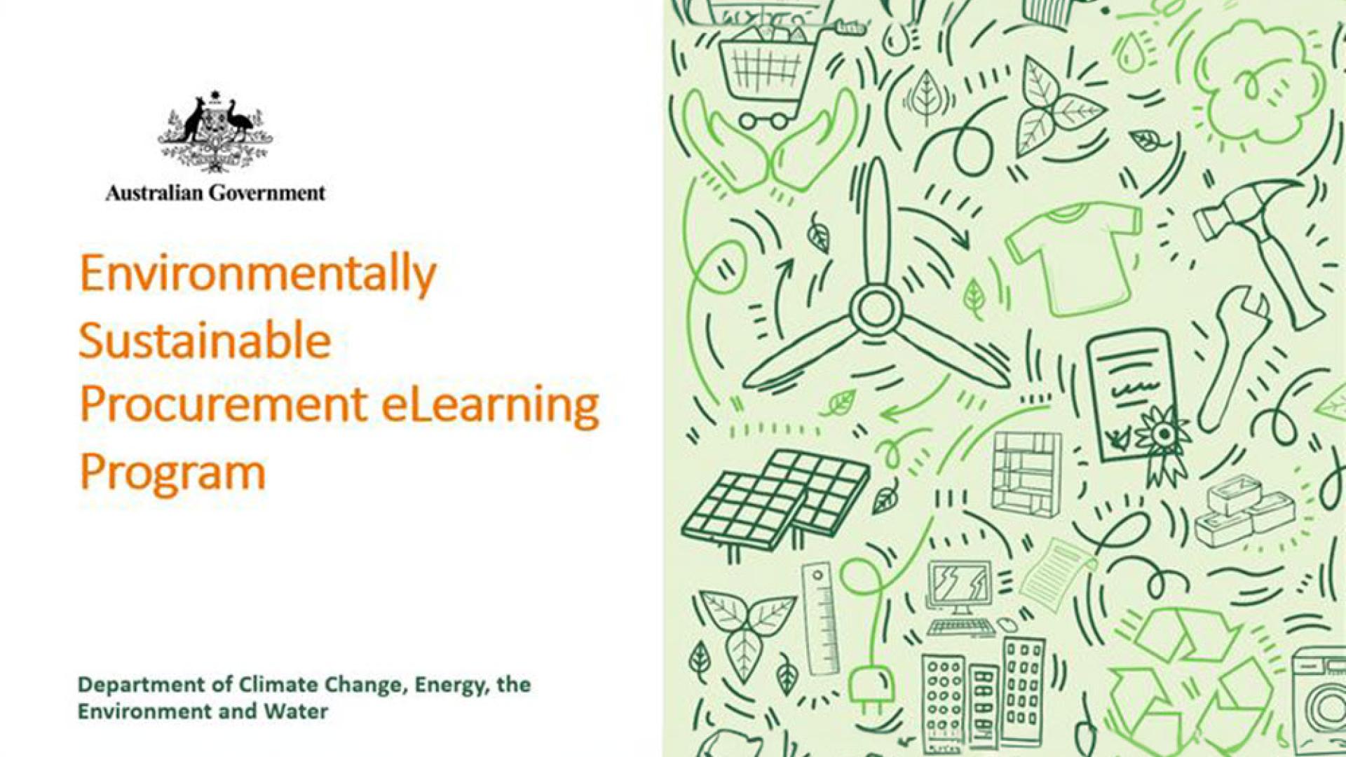 Image of front cover of eLearn program. Features program name and illustrative drawings of environmental infrastructure.