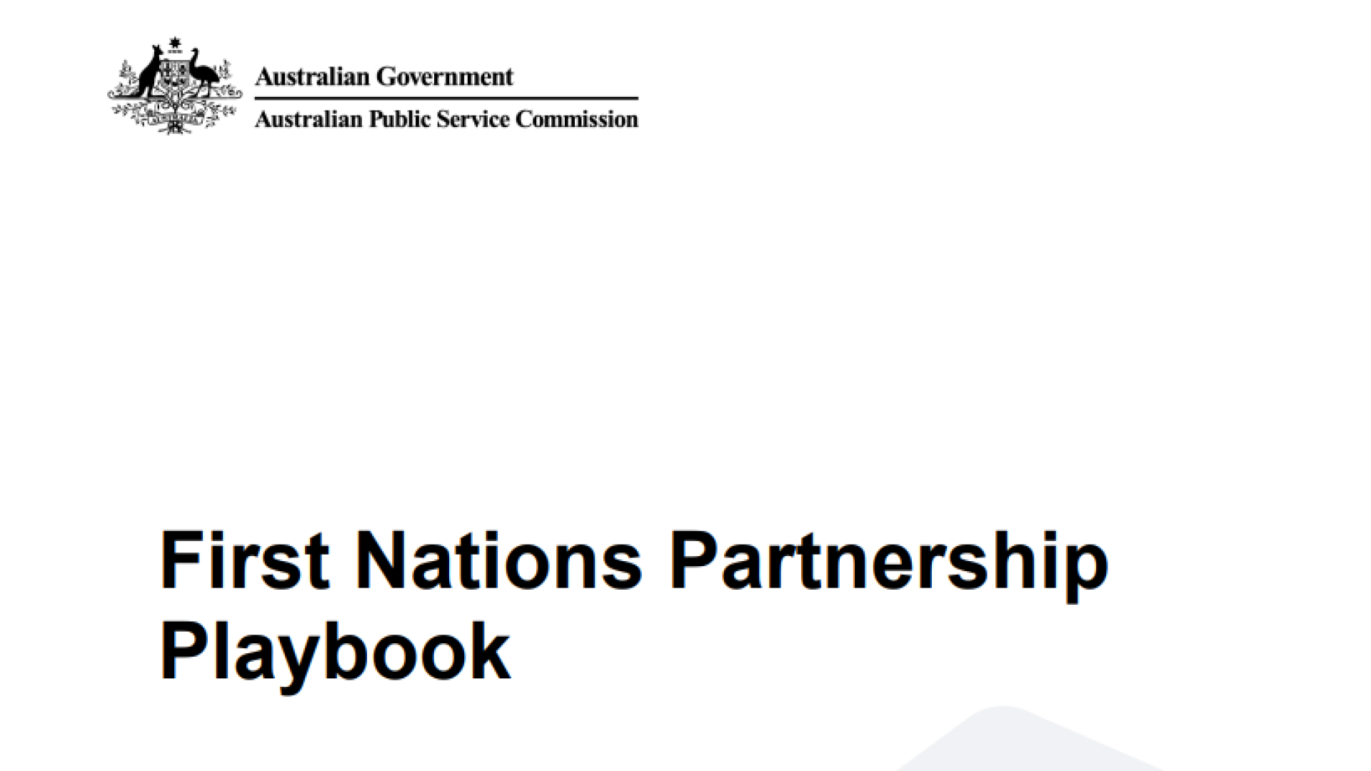 First Nations Playbook document cover with Australian Public Service Commission Australian Government crest. 
