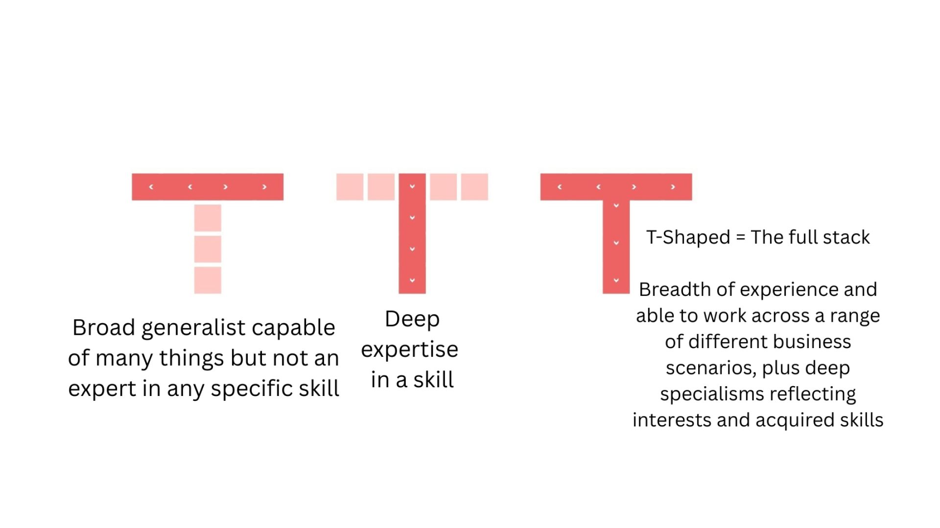 A box chart with the ‘broad’ knowledge areas along the top and the ‘deep’ knowledge areas listed below. 