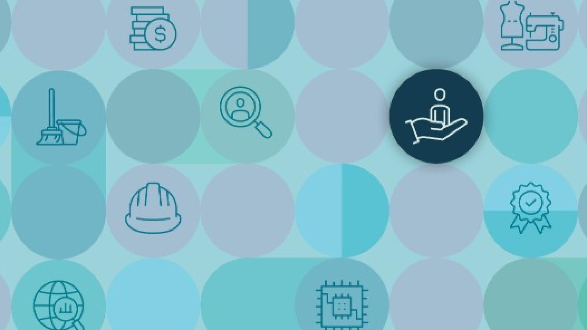 Multi-coloured pastel circles with icons