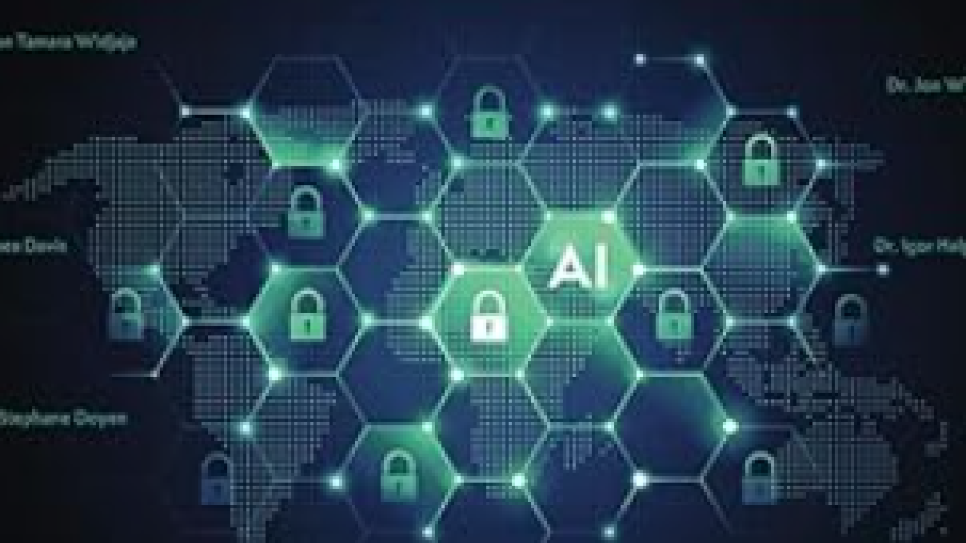 An illustrative image of honeycomb cells and within a number of the cells, a padlock image and the word ‘AI’.