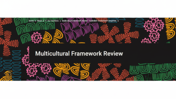 A colourful background with the wording ‘Multicultural Framework Review’.