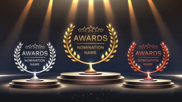 Awards nomination name podium, awards golden prize event, first place, second place, third place, scene star ceremony.