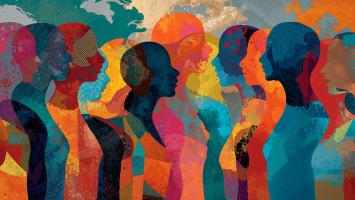 A conceptual illustration showcasing diverse silhouettes in vibrant colors representing unity and connection among people.