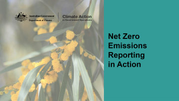 Department of Finance logo with text Net Zero Emissions reporting in action