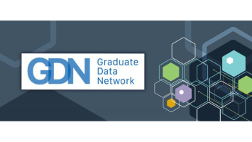 Graduate Data Network (GDN) banner featuring the GDN logo and the words "Graduate Data Network" on a dark blue background. A cluster of interconnected hexagonal shapes in blue, green, purple and white appears on the right, reflecting a data and analytics theme.