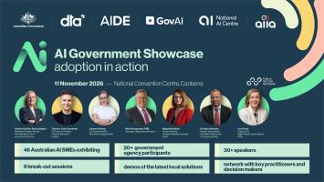 Attendees participating in a government AI event, discussing emerging technologies and responsible AI adoption across the Australian Public Service.