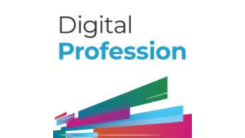 Digital Profession logo wording with coloured blocks stacked on top of each other.