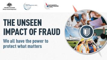 A promotional hero page that contains the heading, ‘The unseen impact of fraud’ along with the logos of Attorney-General’s Department, International Fraud Awareness week and Commonwealth Fraud Prevention Centre.