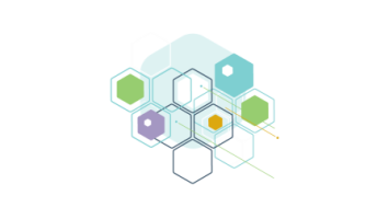 An illustrative image of hexagons overlapping in different colours which is the Data Professions branding elements. 